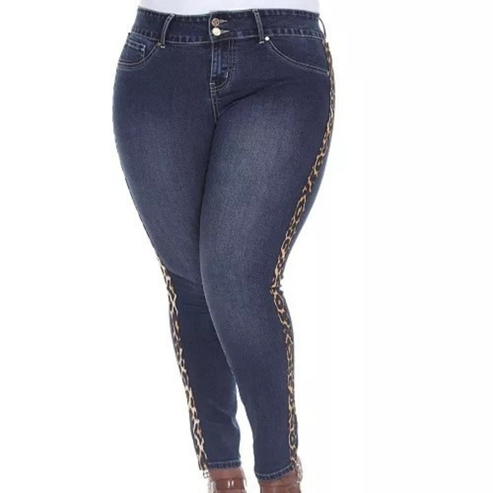 White Mark Denim Cheetah Leopard Stripe Jeans Pannel Stretch Pants Womens 20